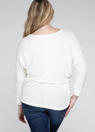 Plus Luxe Rayon Boat Neck 3/4 Sleeve Top - MimiStylez