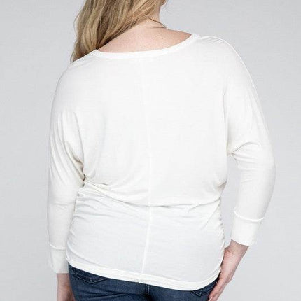Plus Luxe Rayon Boat Neck 3/4 Sleeve Top - MimiStylez