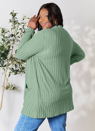 Basic Bae Full Size Ribbed Open Front Cardigan with Pockets - MimiStylez
