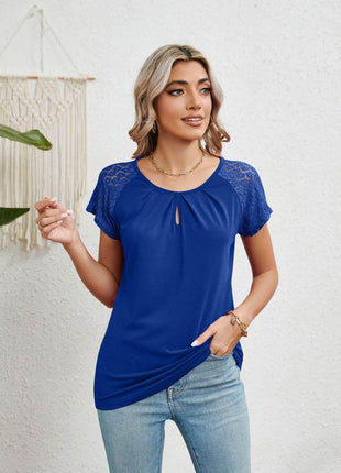 Lace Detail Round Neck Short Sleeve T-Shirt - MimiStylez