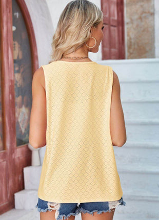 Eyelet Open Front Sleeveless Cardigan - MimiStylez