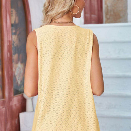Eyelet Open Front Sleeveless Cardigan - MimiStylez