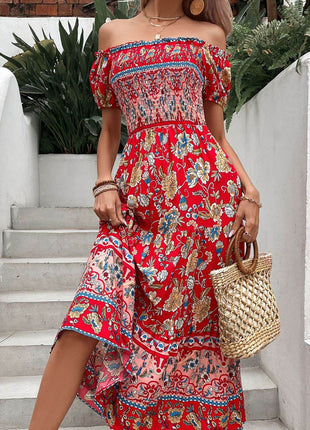 Floral Off-Shoulder Smocked Midi Dress - MimiStylez