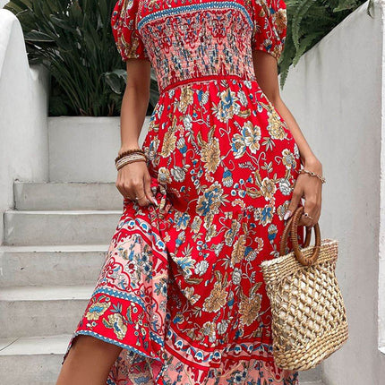Floral Off-Shoulder Smocked Midi Dress - MimiStylez