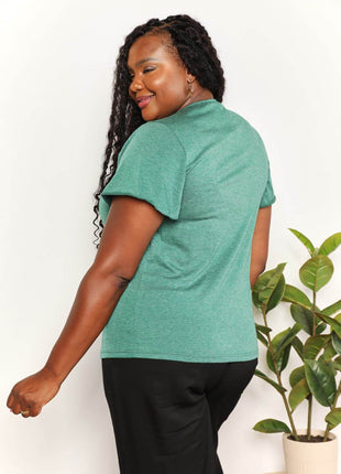 Double Take Ruched V-Neck Short Sleeve T-Shirt - MimiStylez