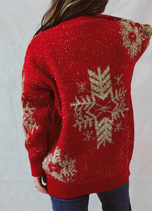 Snowflake Pattern Long Sleeve Sweater - MimiStylez