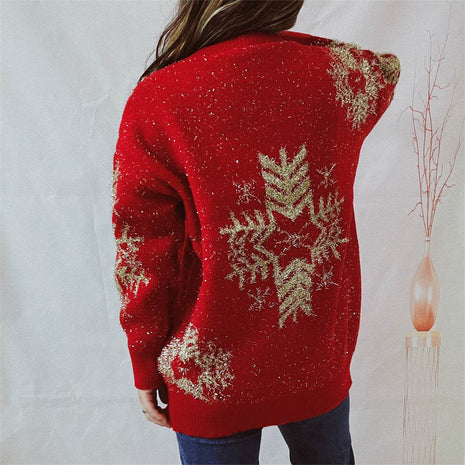 Snowflake Pattern Long Sleeve Sweater - MimiStylez