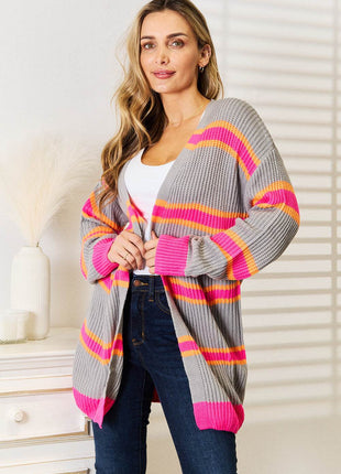 Woven Right Ribbed Long Sleeve Cardigan - MimiStylez