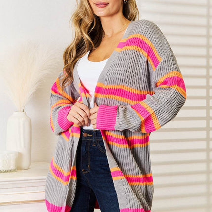 Woven Right Ribbed Long Sleeve Cardigan - MimiStylez