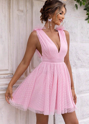 Open Back Sleeveless Mesh Dress - MimiStylez