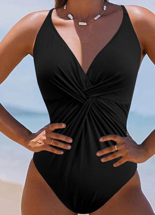 Twisted Crisscross V-Neck One-Piece Swimwear - MimiStylez