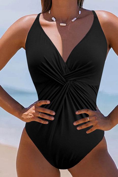 Twisted Crisscross V-Neck One-Piece Swimwear - MimiStylez
