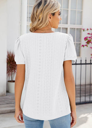 Eyelet Puff Sleeve T-Shirt - MimiStylez