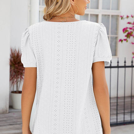 Eyelet Puff Sleeve T-Shirt - MimiStylez