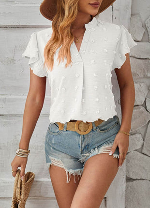 Swiss Dot Notched Cap Sleeve T-Shirt - MimiStylez