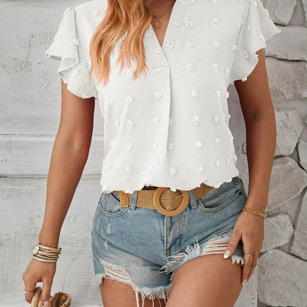 Swiss Dot Notched Cap Sleeve T-Shirt - MimiStylez
