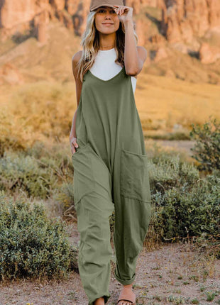 Double Take Full Size V-Neck Sleeveless Jumpsuit with Pockets - MimiStylez