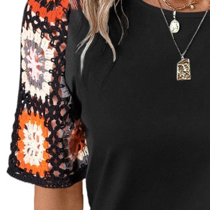 Geometric Round Neck Short Sleeve Blouse - MimiStylez