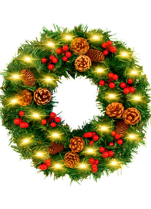 24 - Inch Christmas Wreath. Unlit, Yellow - Lit, Colorful - Lit Styles