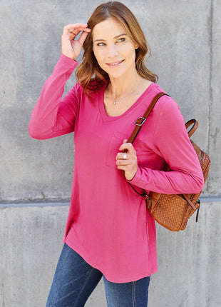 Basic Bae Full Size V-Neck Long Sleeve Top - MimiStylez