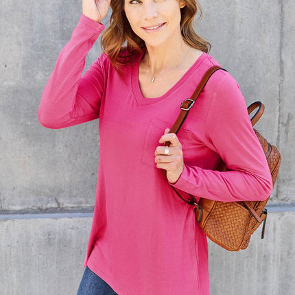 Basic Bae Full Size V-Neck Long Sleeve Top - MimiStylez