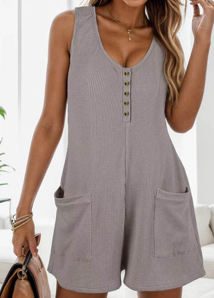 Waffle-Knit Scoop Neck Wide Strap Romper - MimiStylez