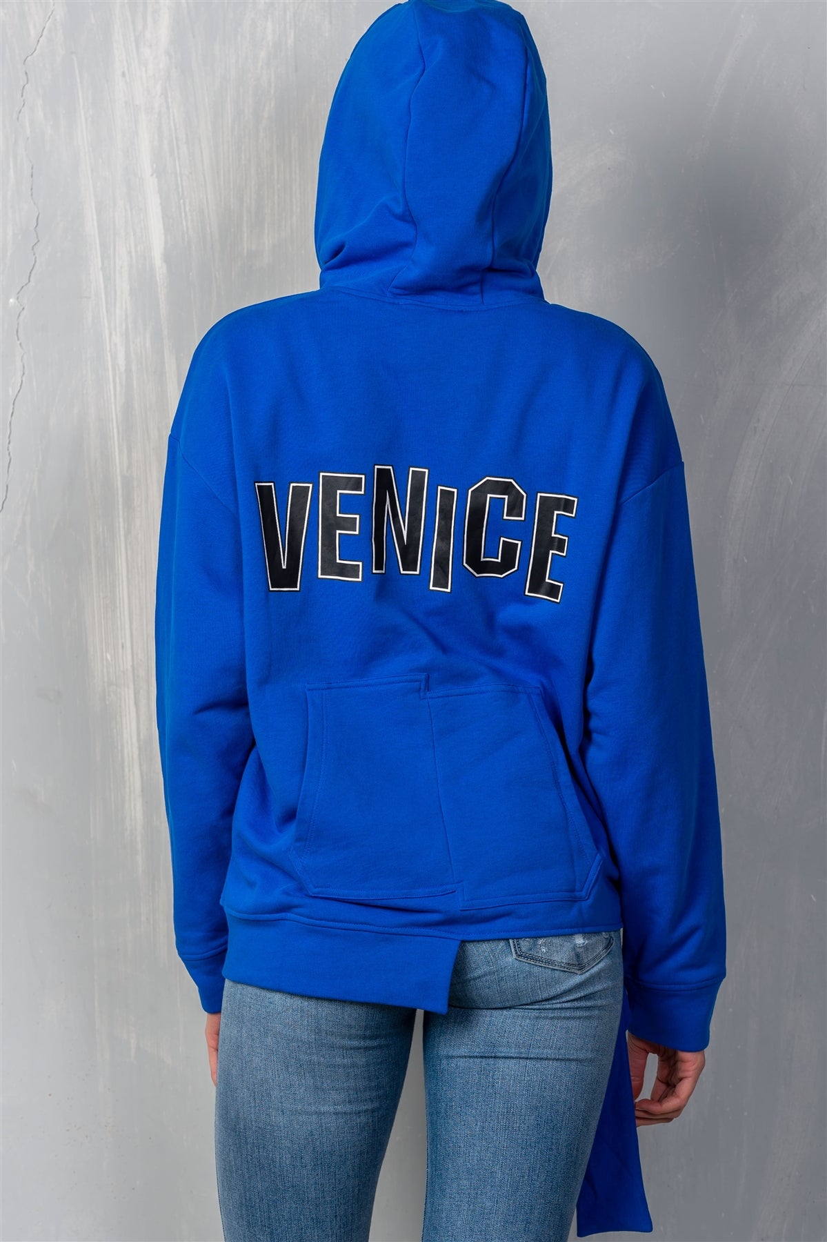 Sudadera con capucha con estampado "venecia" y dobladillo desigual