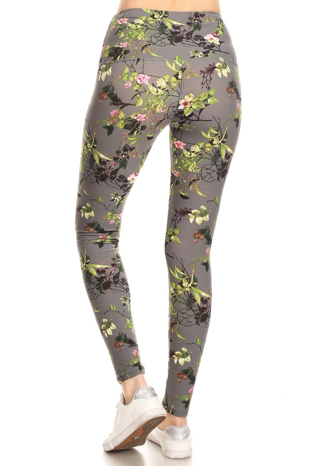 Legging de punto estampado floral forrado con bandas estilo yoga de 5 pulgadas de largo con cintura alta