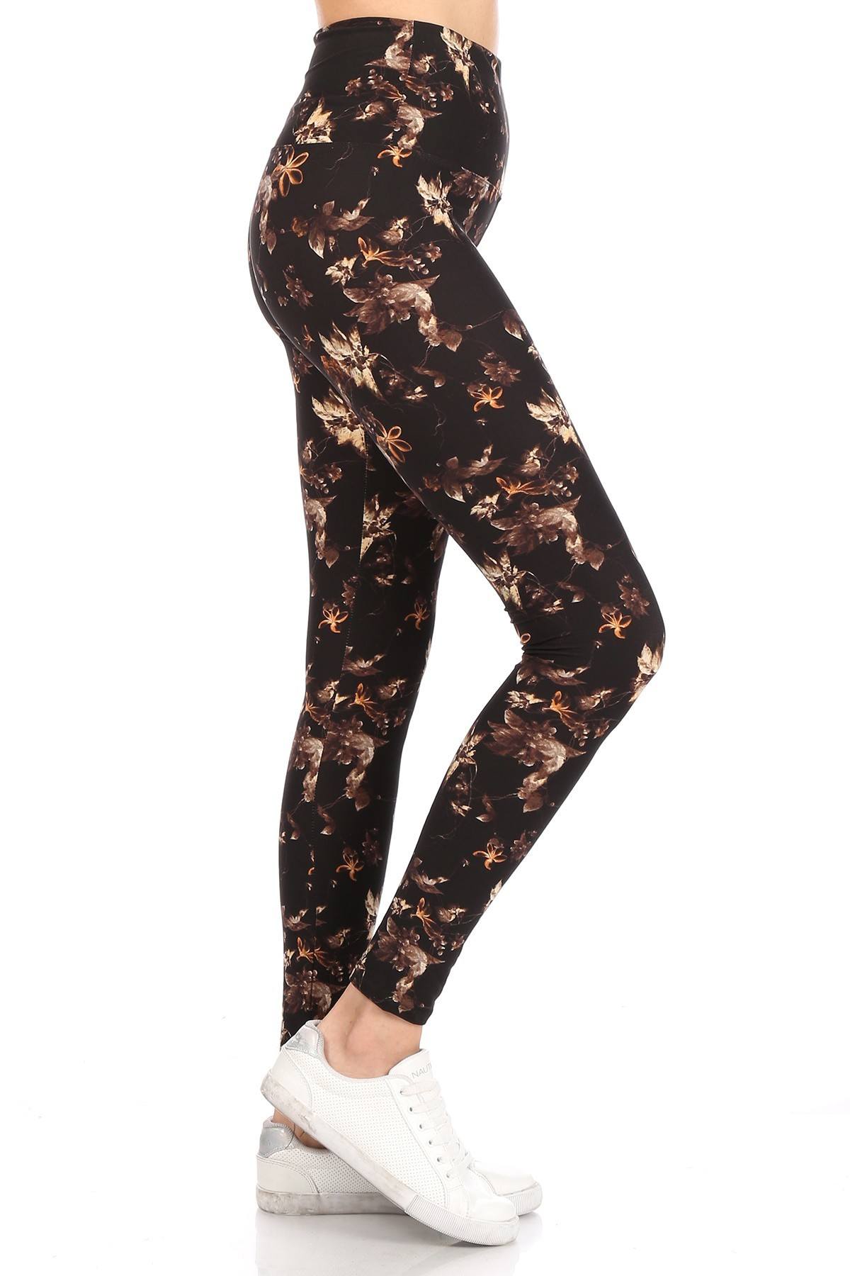 Legging de punto estampado multi forrado con bandas estilo yoga de 5 pulgadas de largo con cintura alta