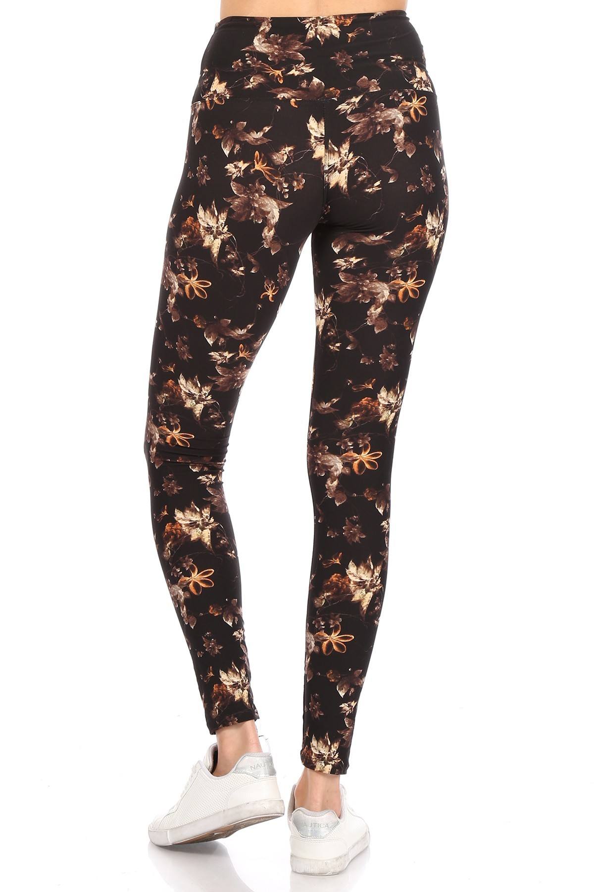 Legging de punto estampado multi forrado con bandas estilo yoga de 5 pulgadas de largo con cintura alta