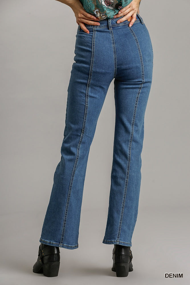 Jeans De Denim De Corte Recto Con Paneles Y Bolsillos