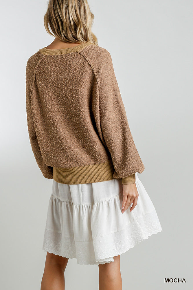 Puff Sleeve Boat Neck Sweater