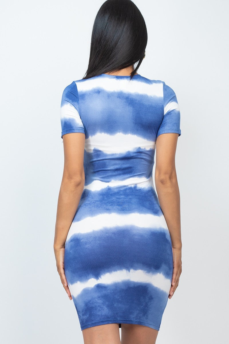 Vestido midi estampado con efecto tie-dye a rayas