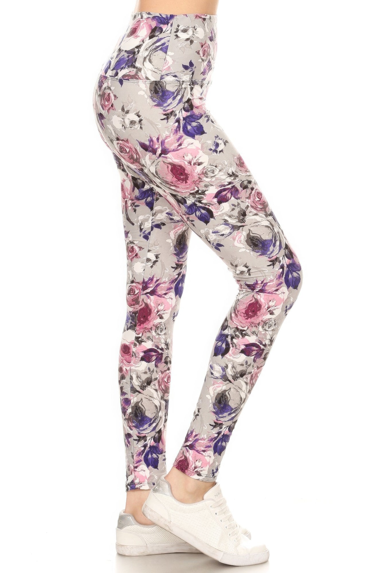 Legging de punto estampado floral forrado con bandas estilo yoga de 5 pulgadas de largo con cintura alta