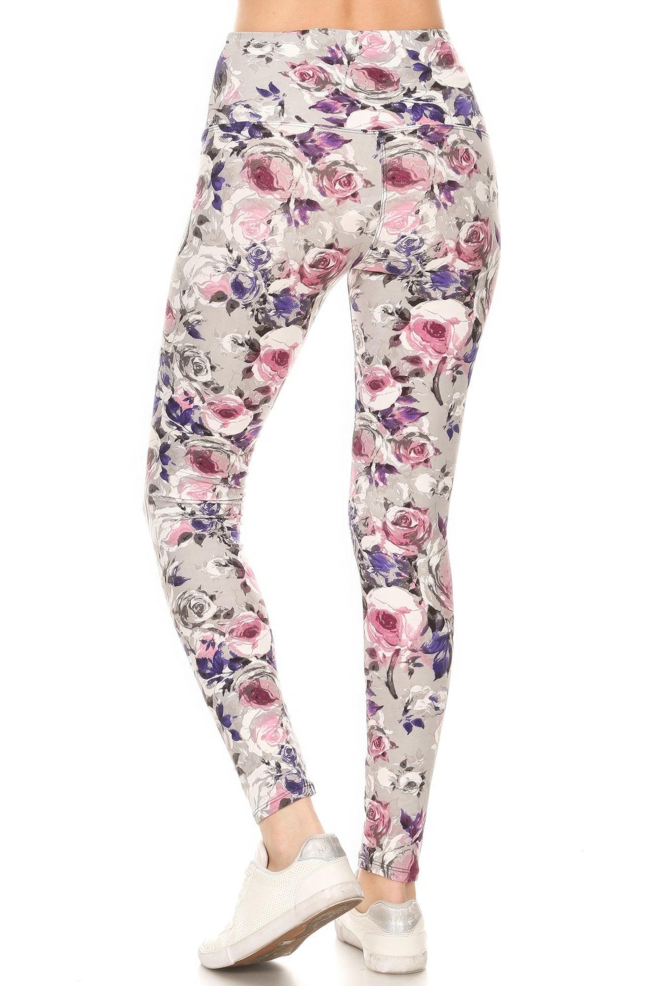 Legging de punto estampado floral forrado con bandas estilo yoga de 5 pulgadas de largo con cintura alta