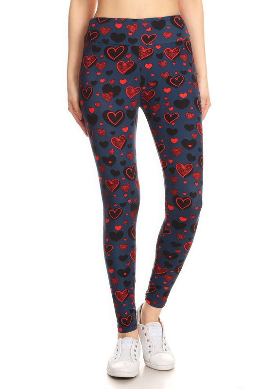 Leggings estilo yoga con estampado de corazones forrados con bandas, de longitud completa, en un estilo ajustado con cintura alta con bandas