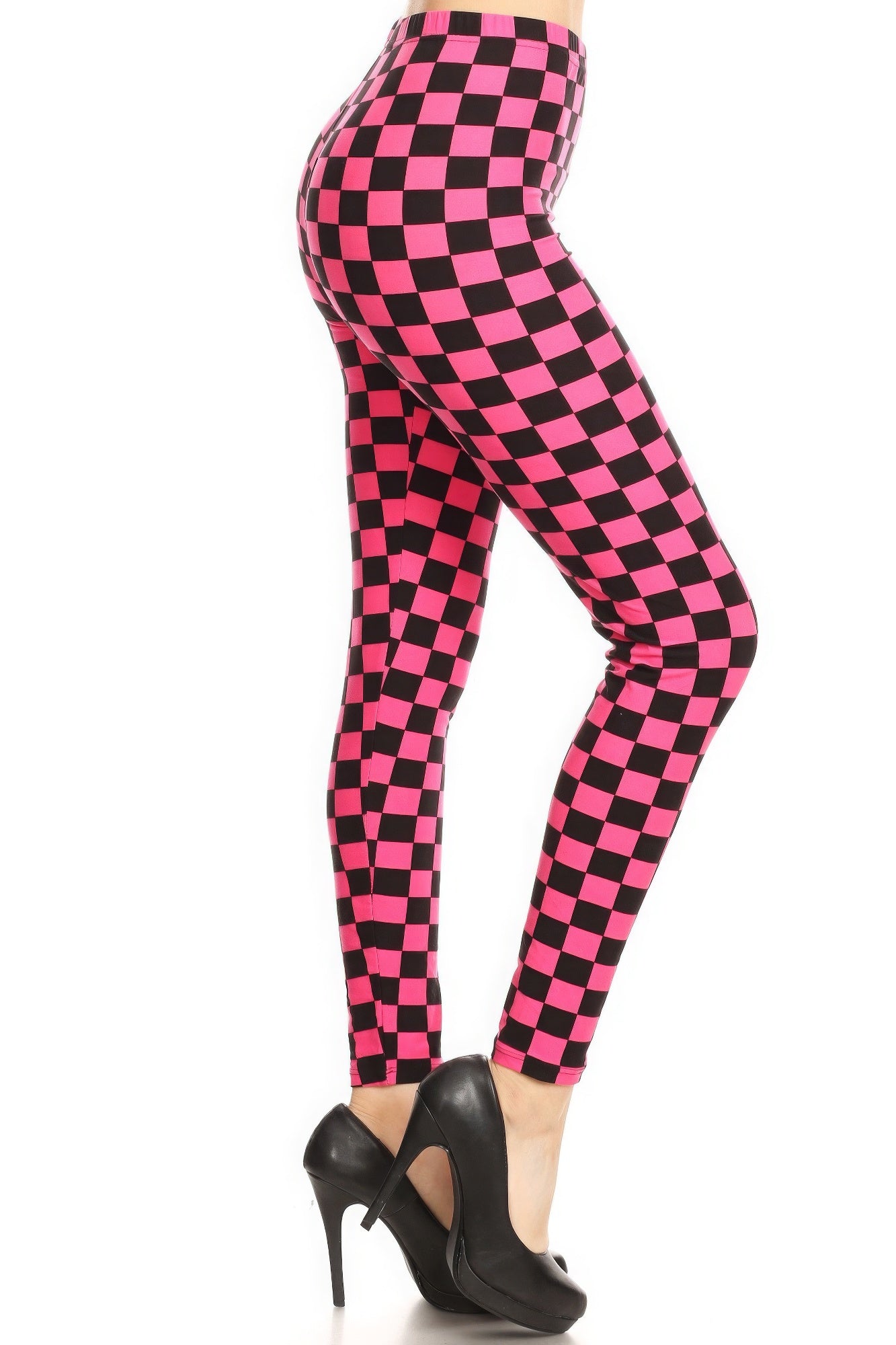 Checkered Printed High Waisted Leggings In A Fitted Style, With An Elastic Waistband