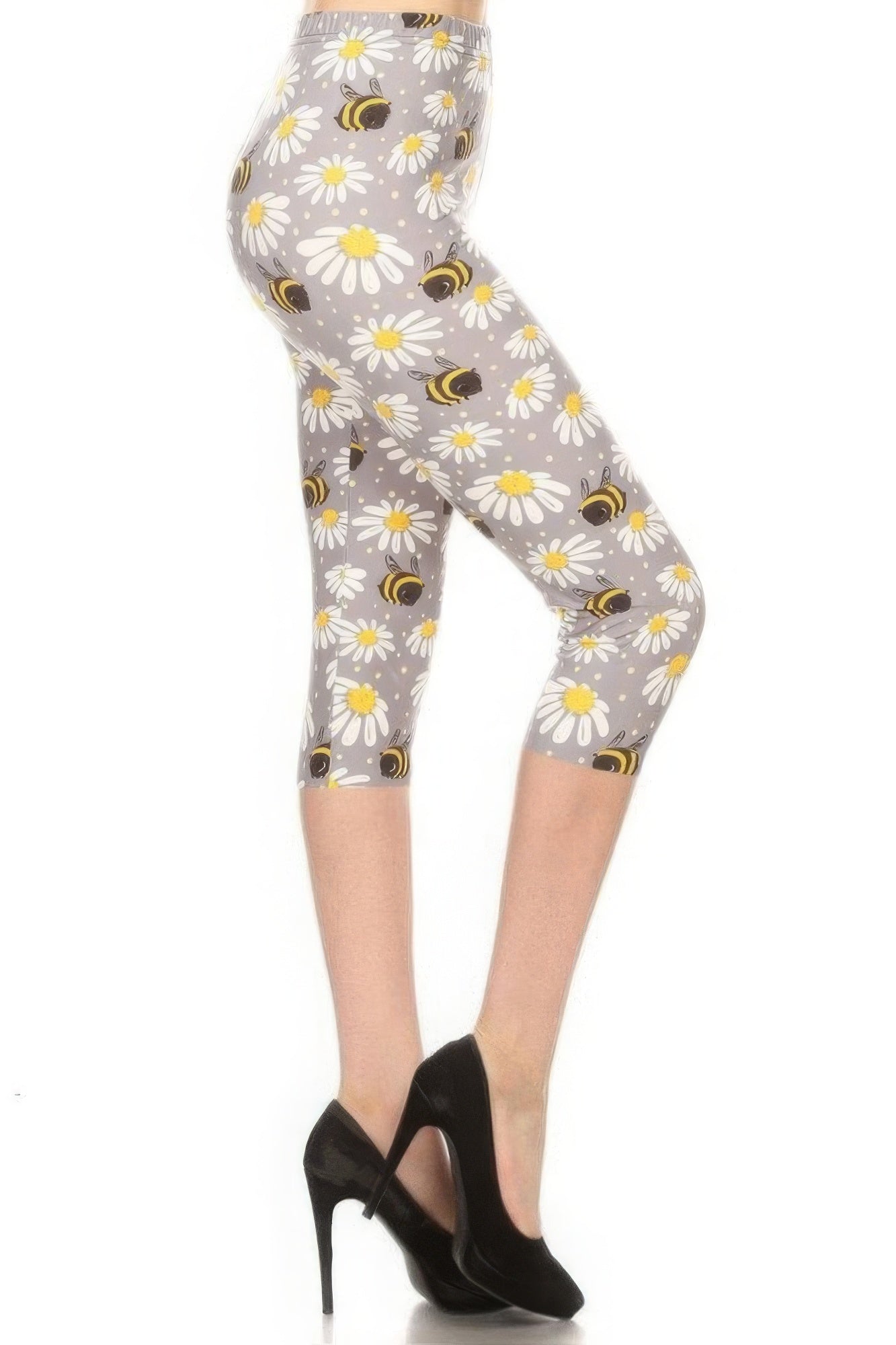 Leggings capri de talle alto con estampado integral de flores y abejas