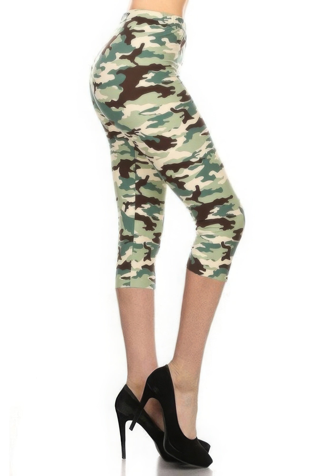 Legging capri de punto forrado con estampado de camuflaje y cinturilla elástica