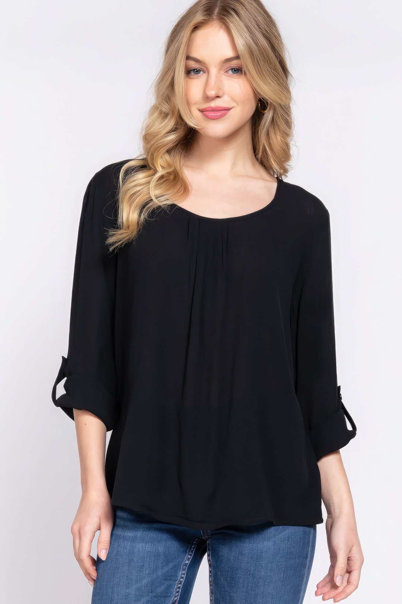 Blusa plisada 3/4 enrollable Slv