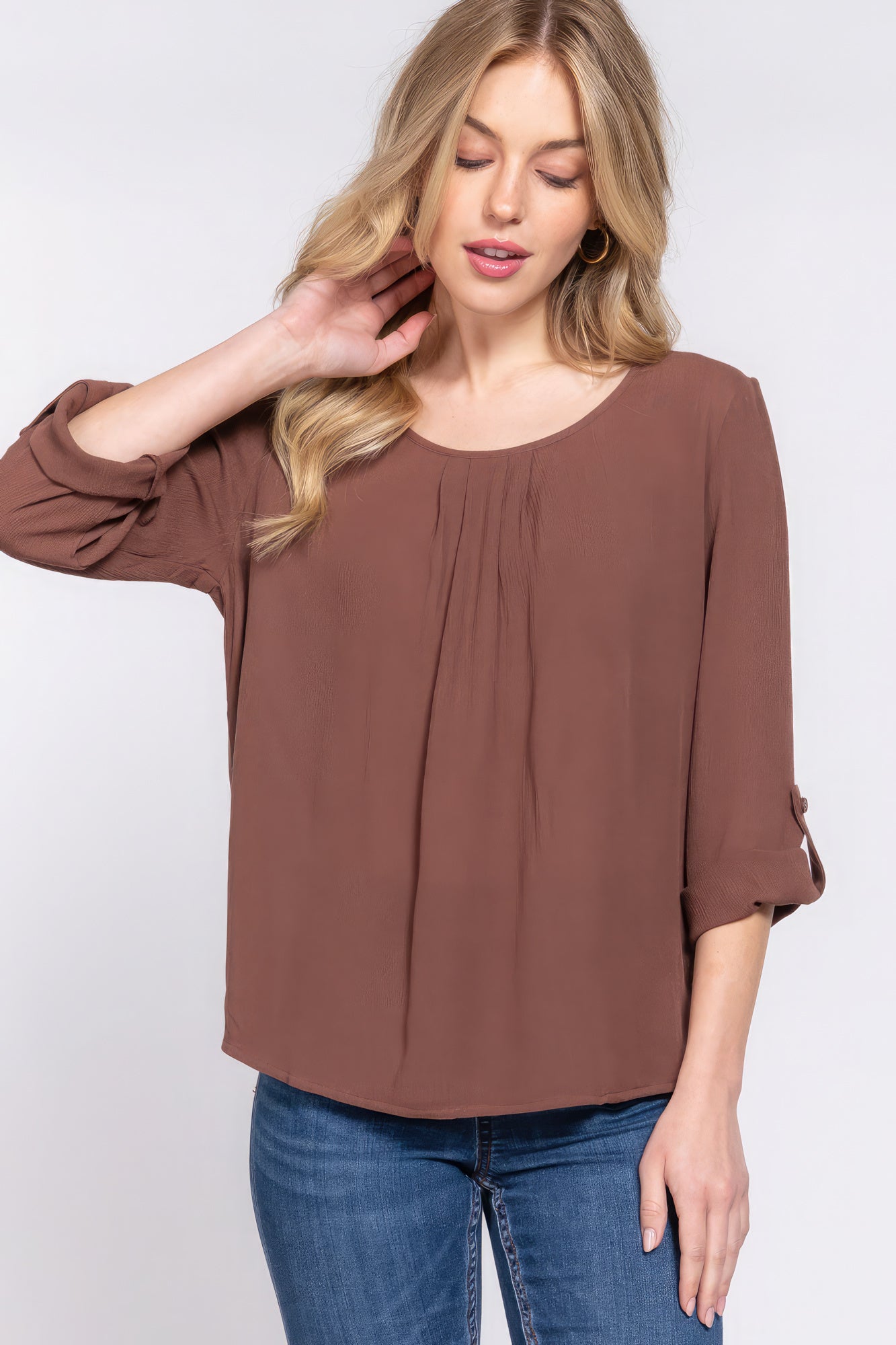 Blusa plisada 3/4 enrollable Slv