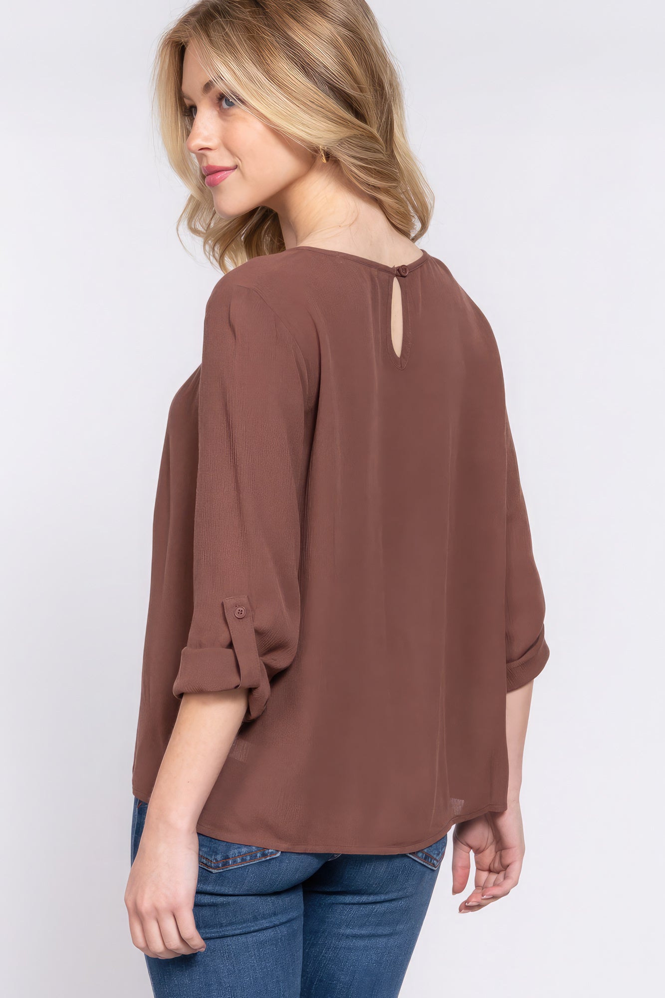 Blusa plisada 3/4 enrollable Slv