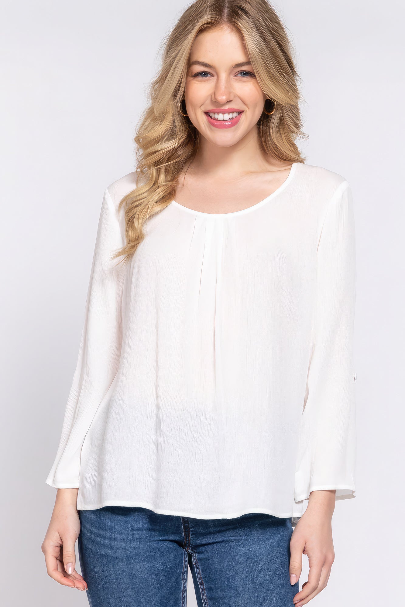 Blusa plisada 3/4 enrollable Slv