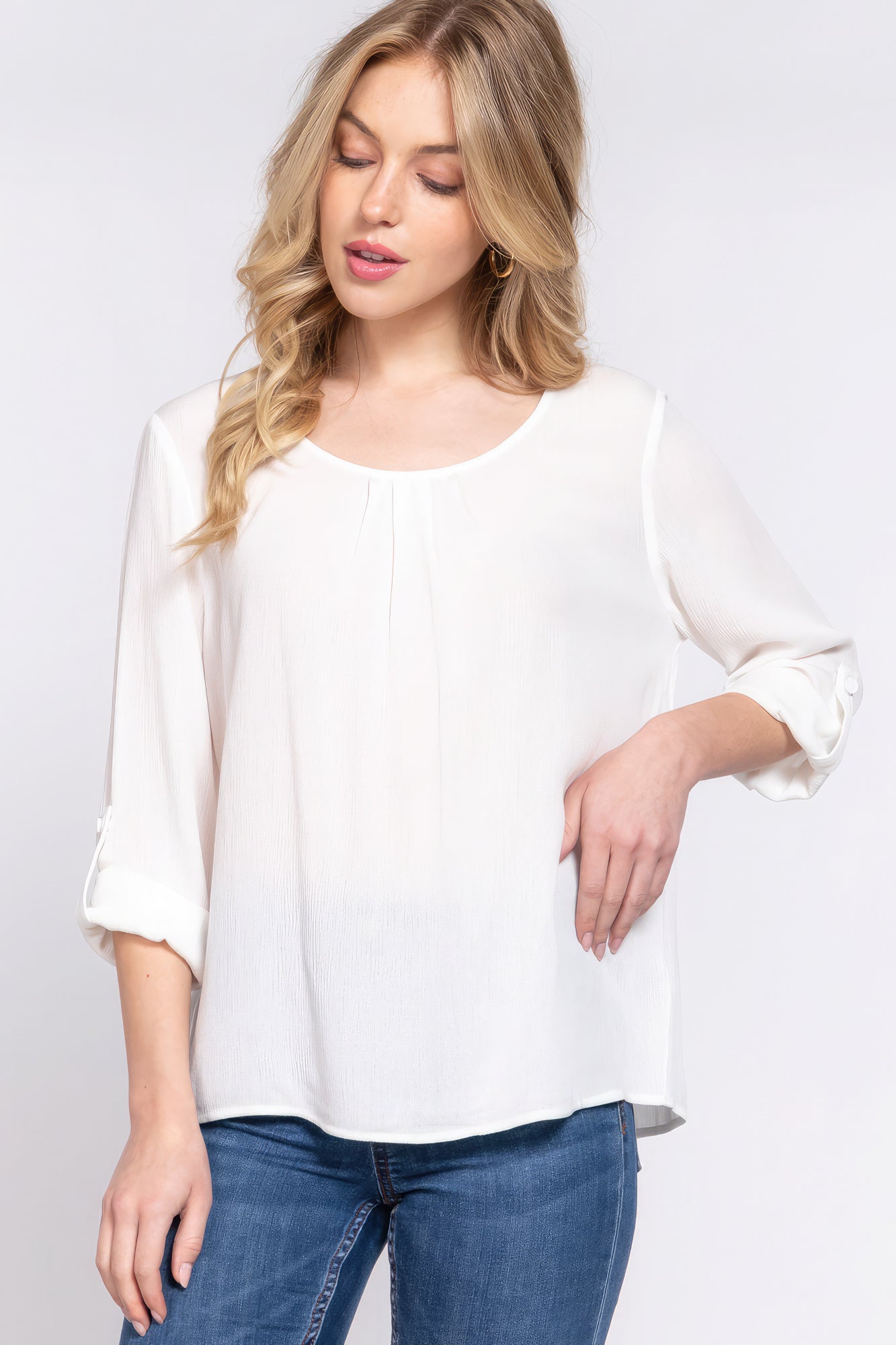 Blusa plisada 3/4 enrollable Slv