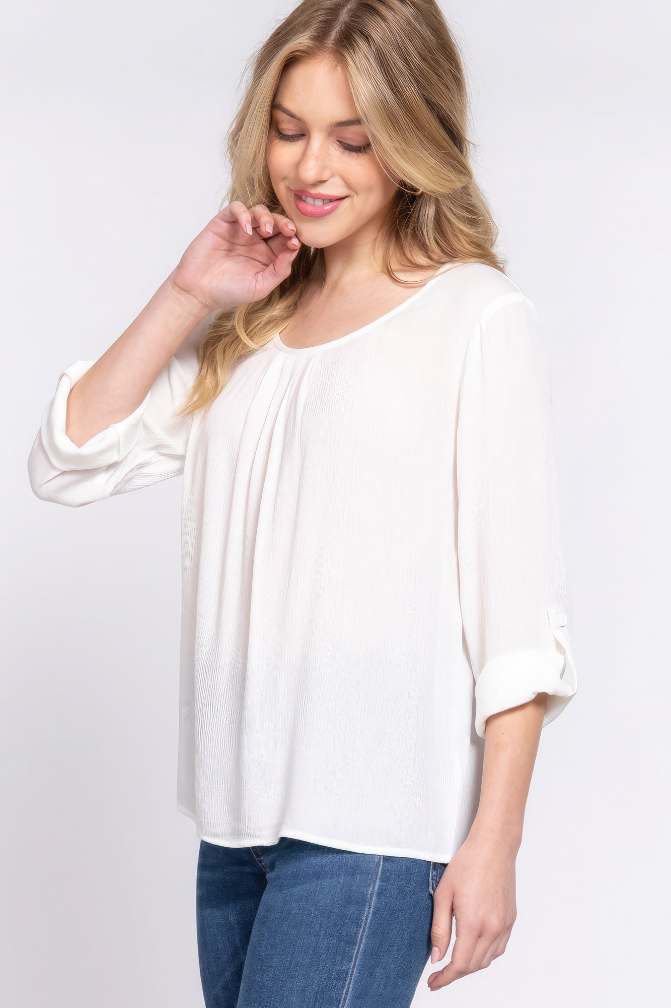 Blusa plisada 3/4 enrollable Slv