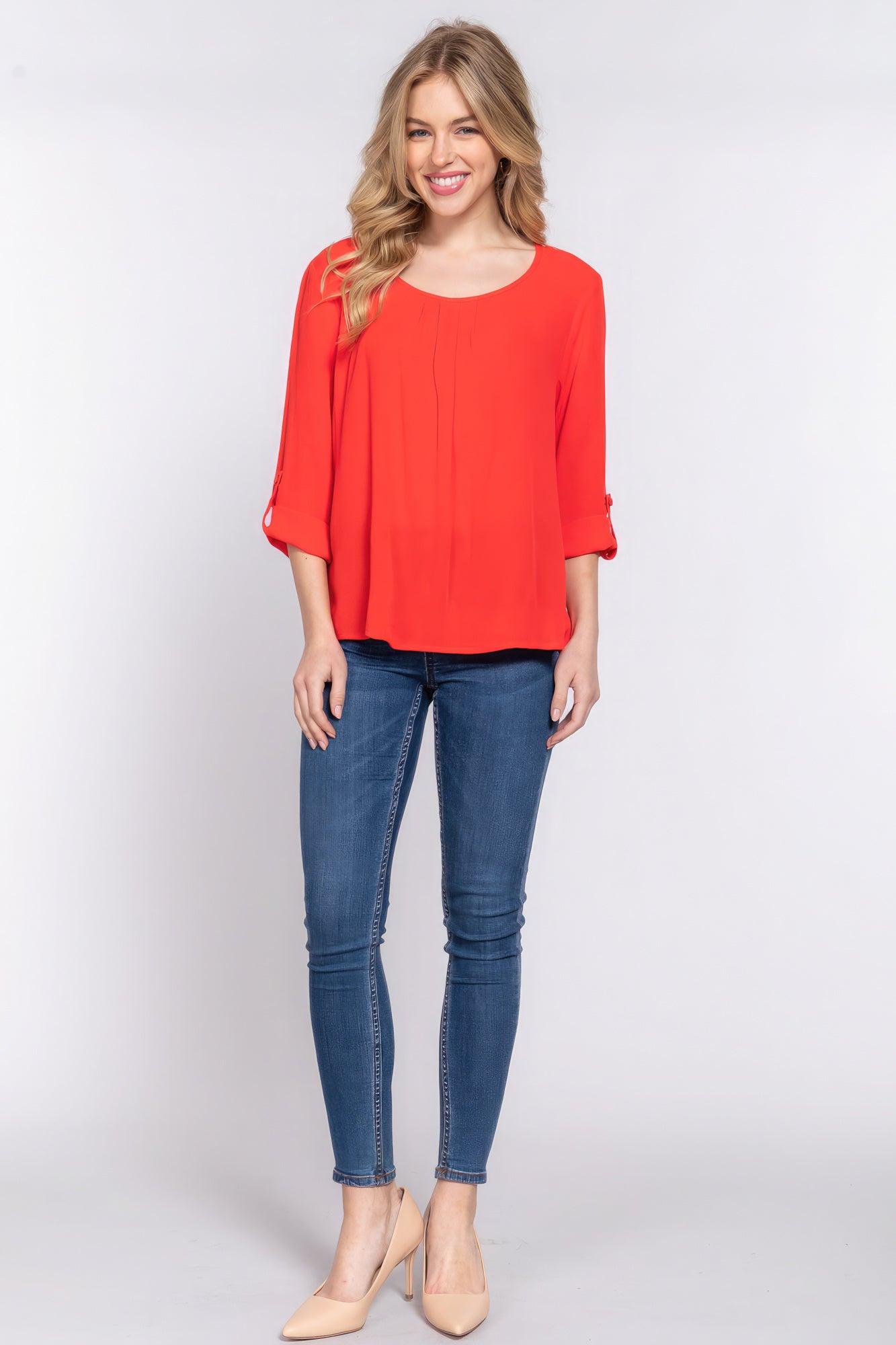 Blusa plisada 3/4 enrollable Slv