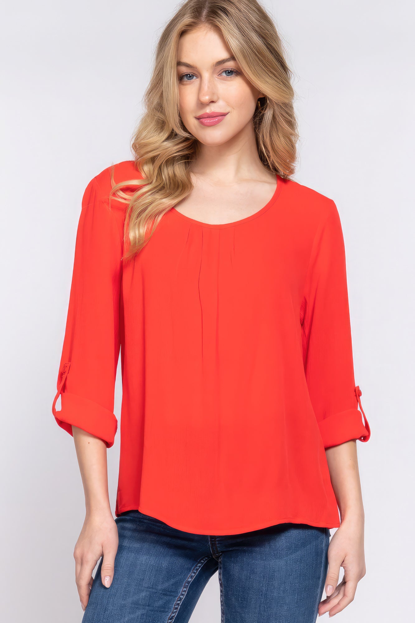 Blusa plisada 3/4 enrollable Slv