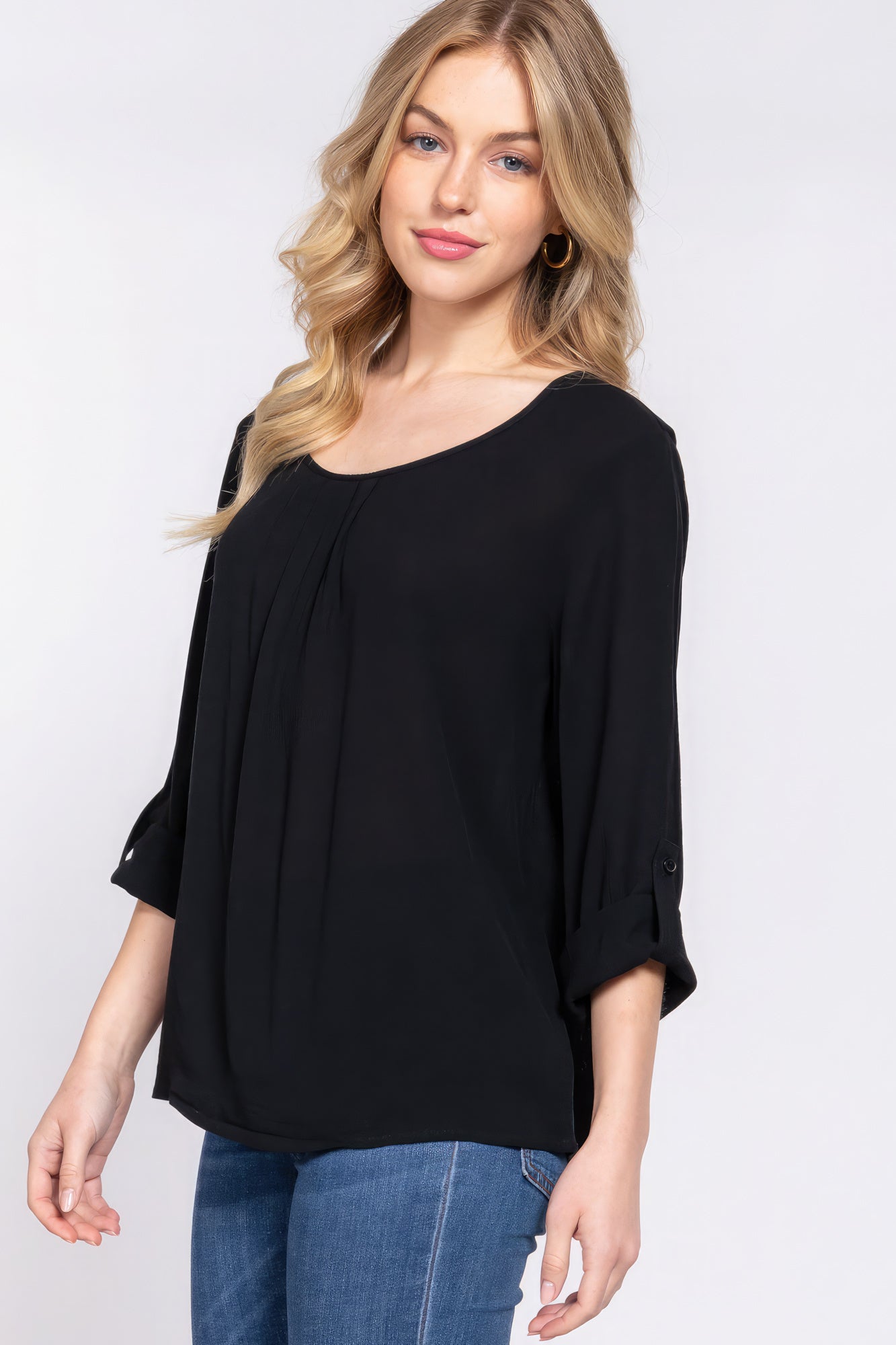 Blusa plisada 3/4 enrollable Slv