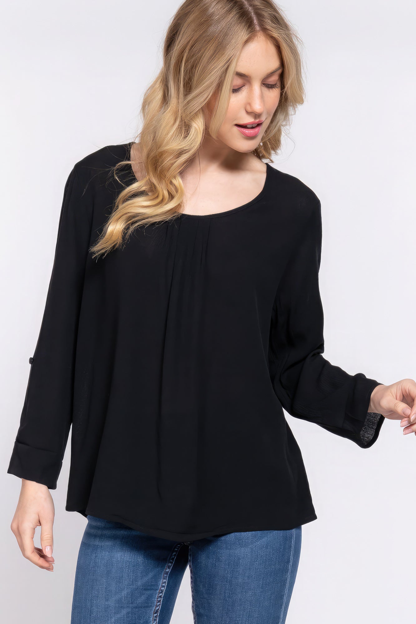 Blusa plisada 3/4 enrollable Slv