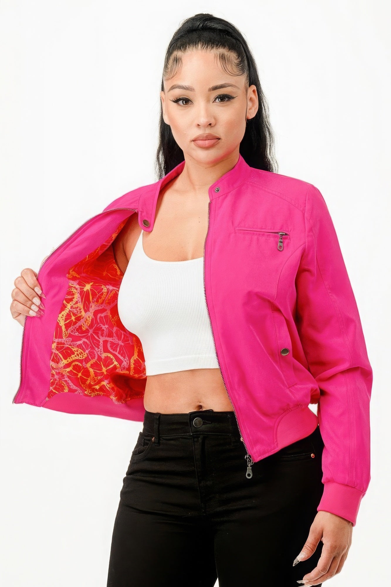 Chaqueta motera informal con cremallera